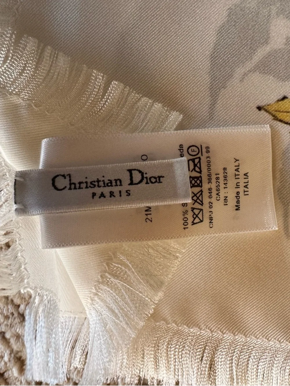 Christian Dior White Floral Butterfly Silk Scarf 90 Square Scarf